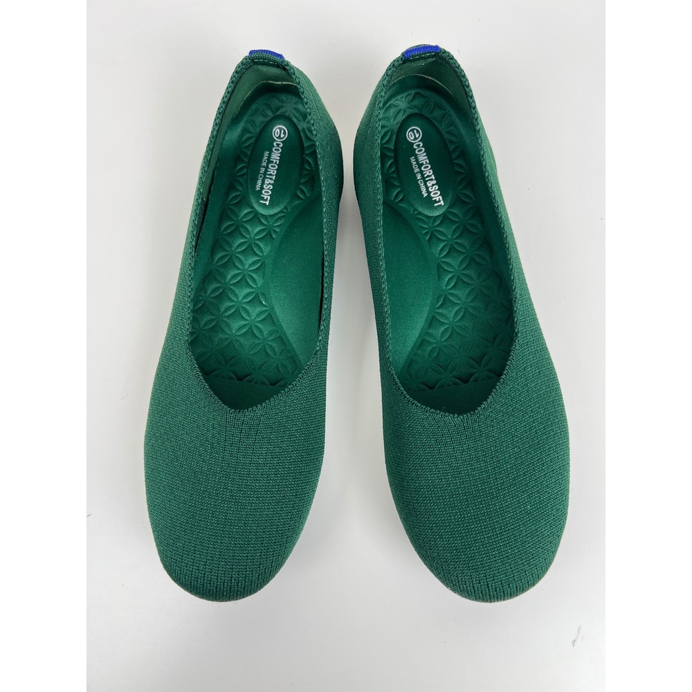 Comfort&Soft Green Knit Ballet Flats Womens 10 Lightweight Slip-On Shoes JS 010